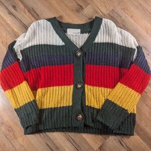 Newbury Kustom 90s Style Button Up Multicolor Striped Cardigan